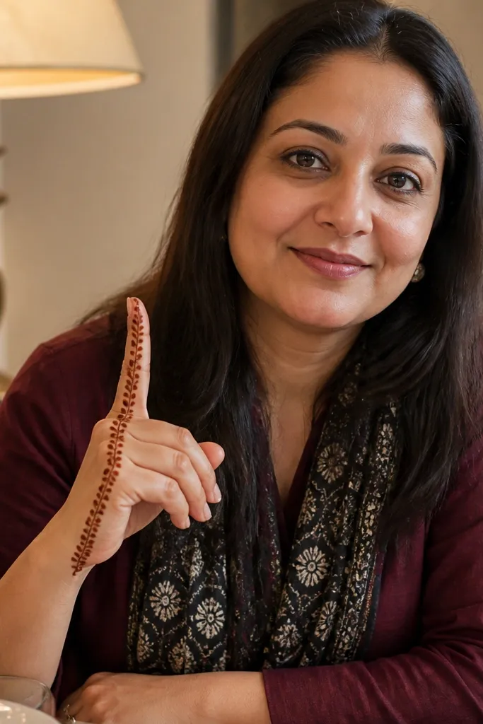 A finger with a thin side border and small repeating temple-like motifs