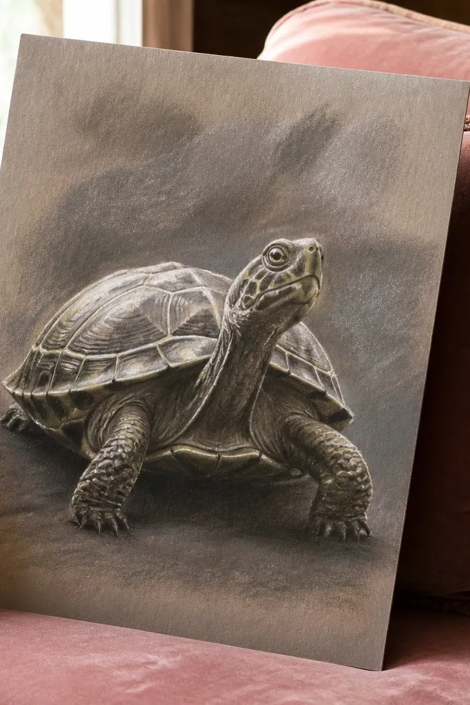 Turtle drawing with smooth pastel shadows and velvety gradients