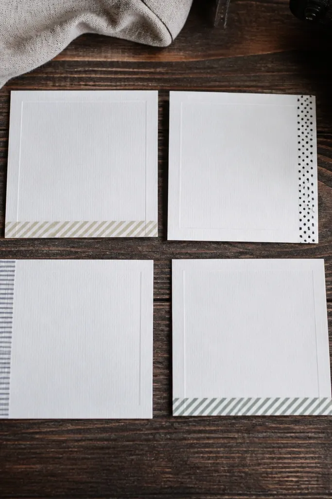 Board with polaroid-style frames and muted washi tape borders