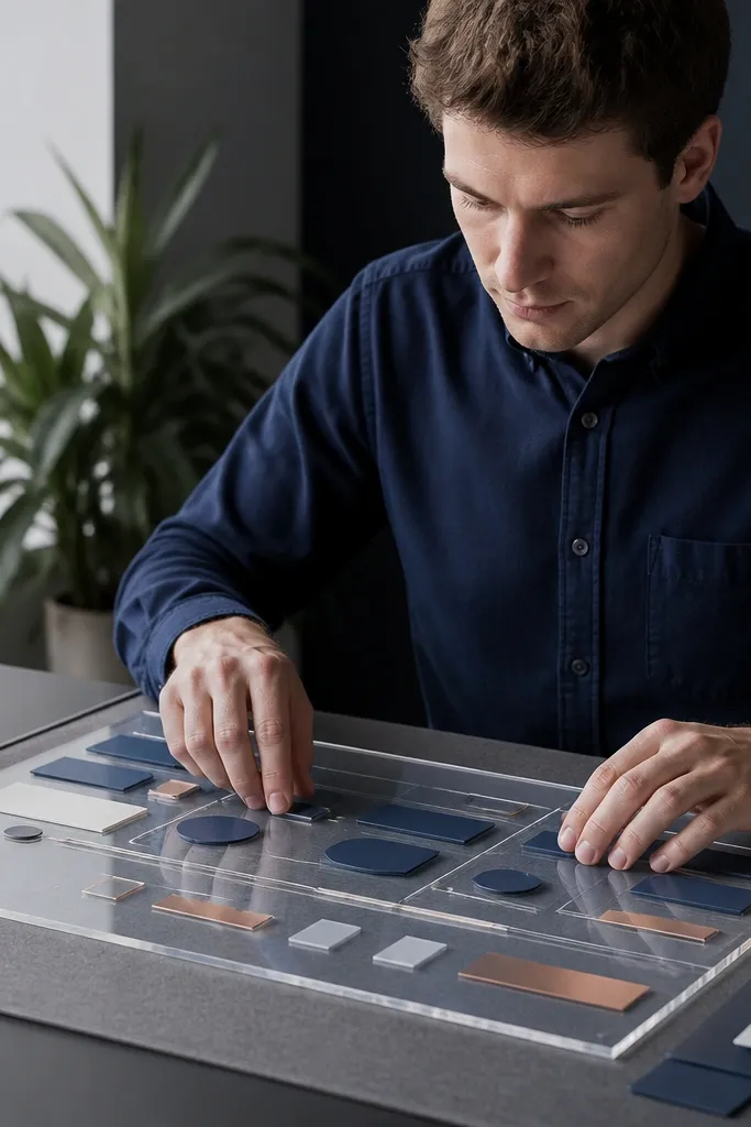 Clear acrylic board with layered label stickers and clean typography