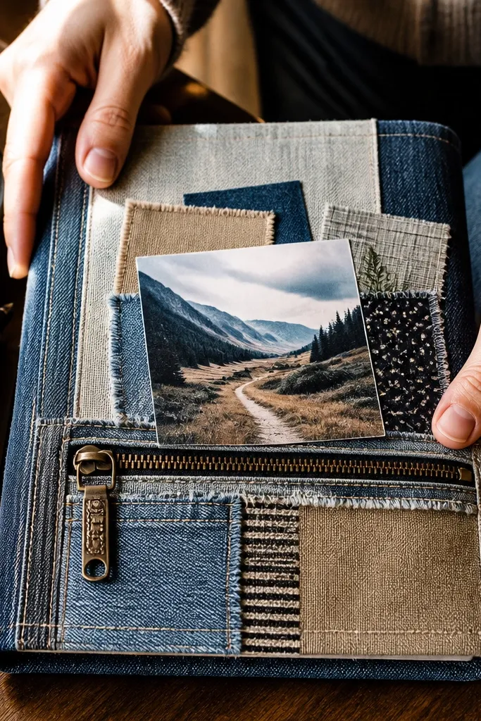 Textile cover board with a zipper pocket and neatly arranged cards inside