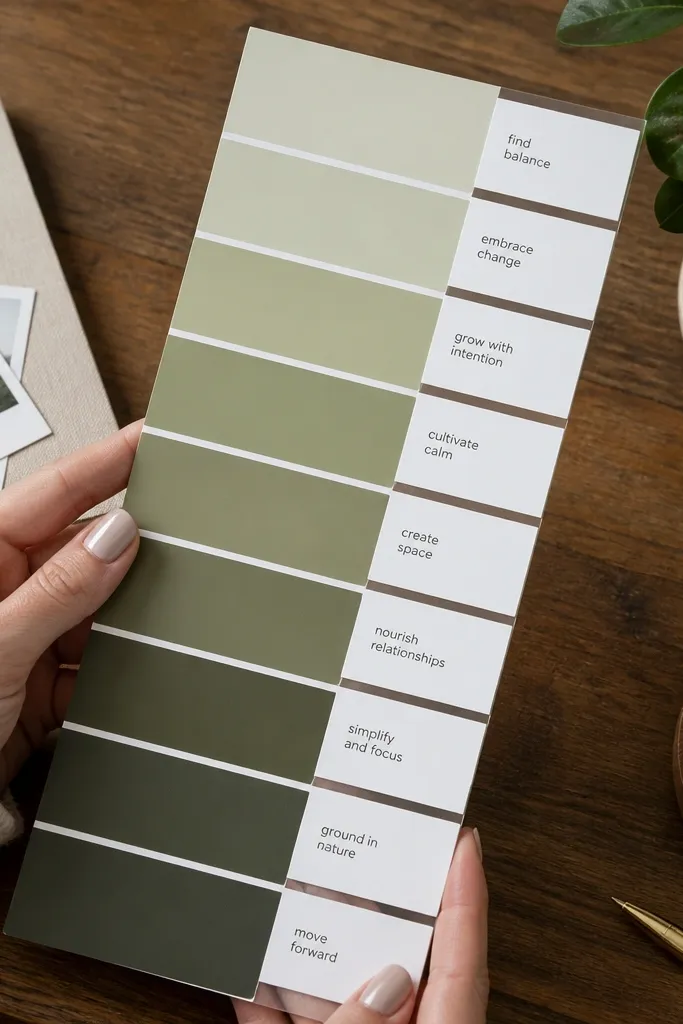 Matte paint swatch board with a neat color ladder and labels