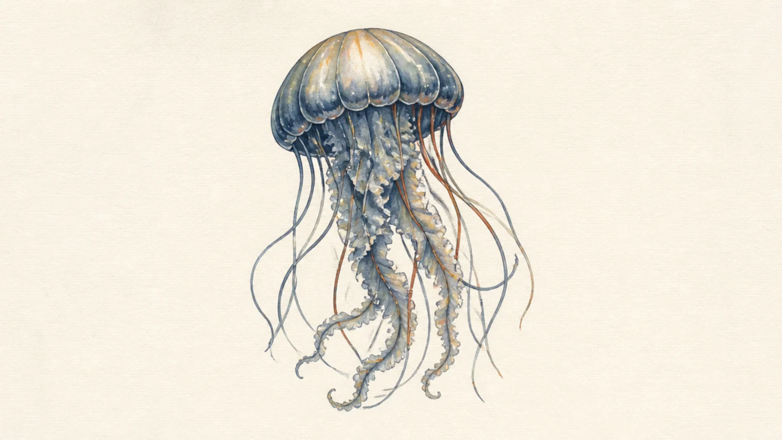A jellyfish painted in soft opaque gouache with matte color