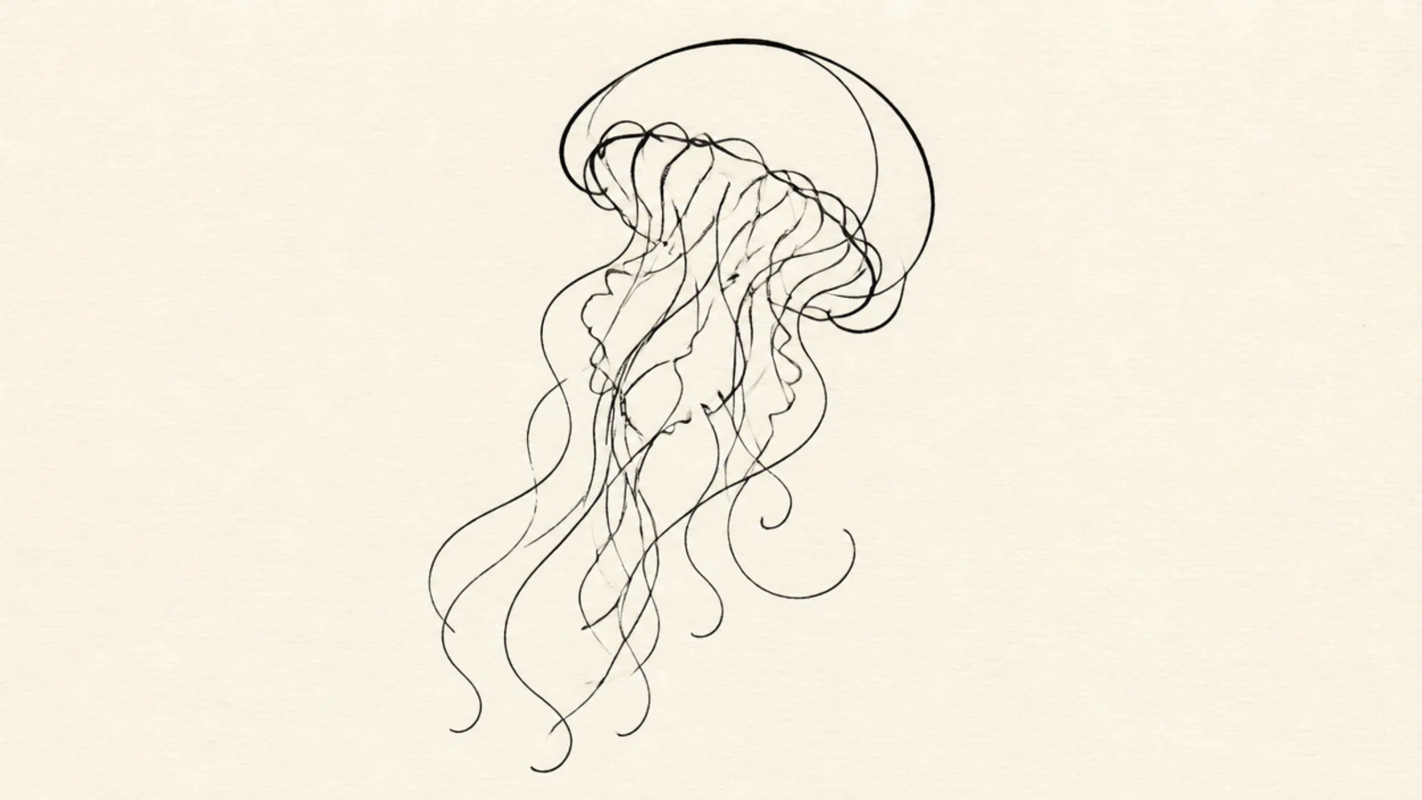 A jellyfish drawn as one flowing continuous contour line