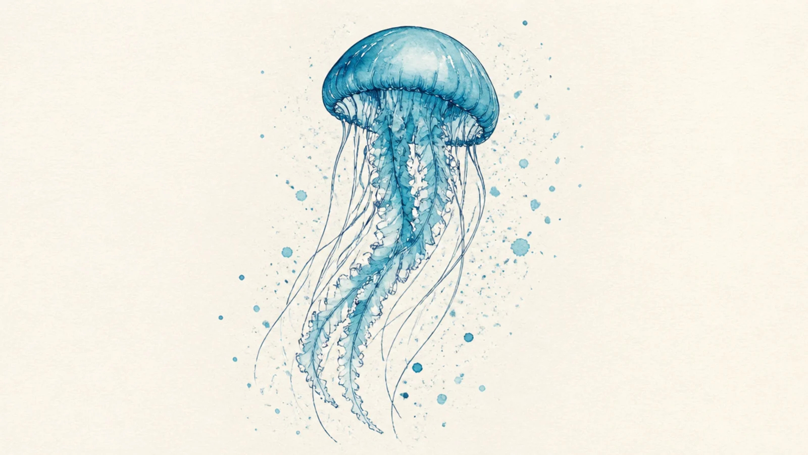 A loose jellyfish with abstract paint splatters for atmosphere