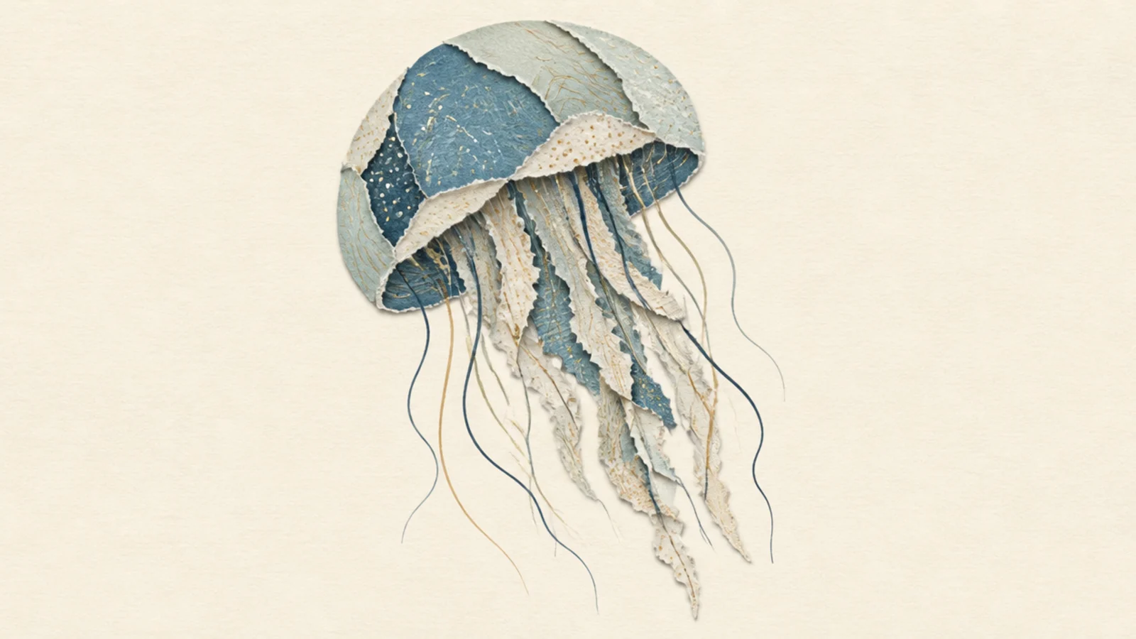 A jellyfish made to look like torn paper collage pieces