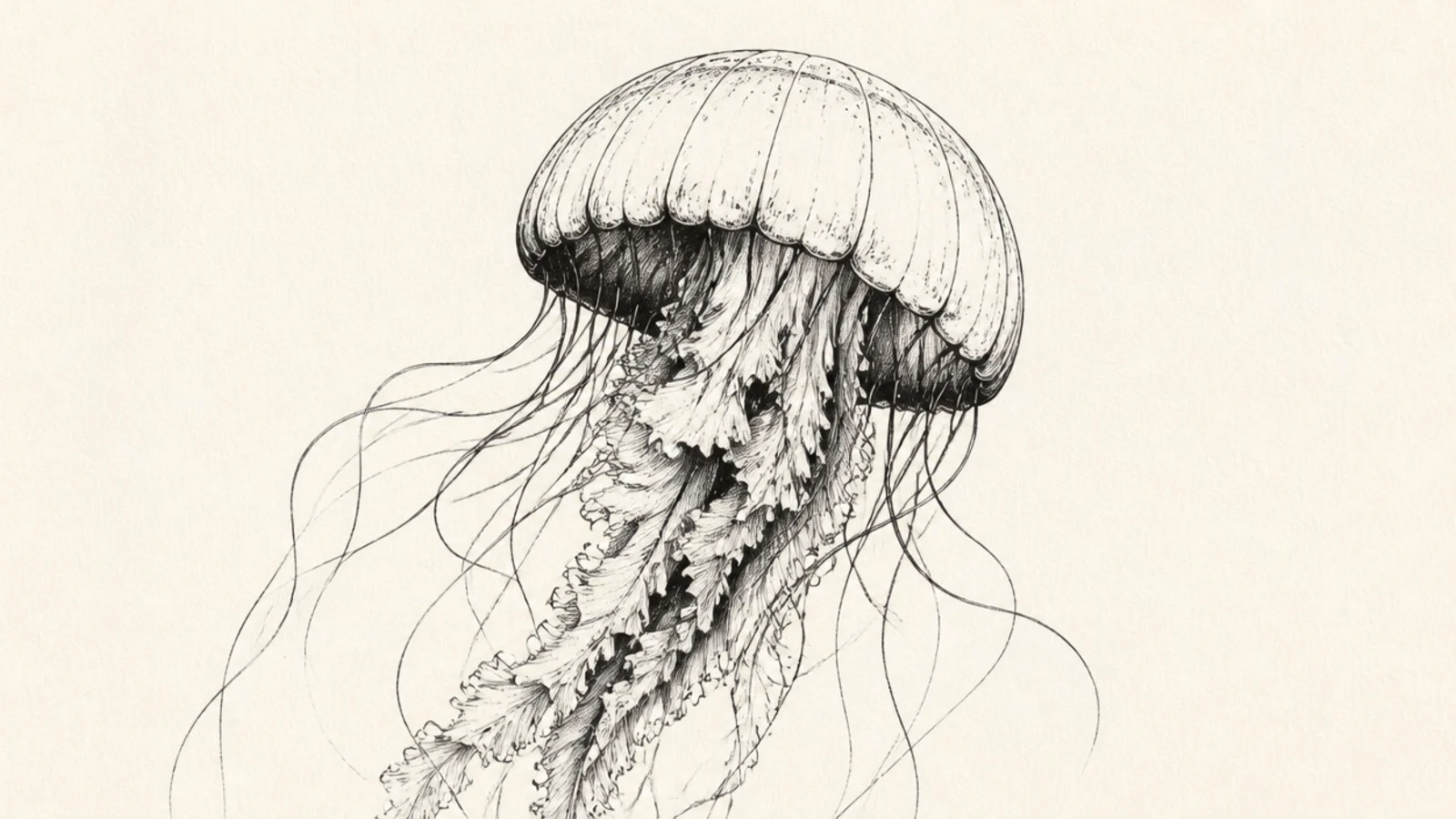 A jellyfish drawn with dramatically varied expressive line weights