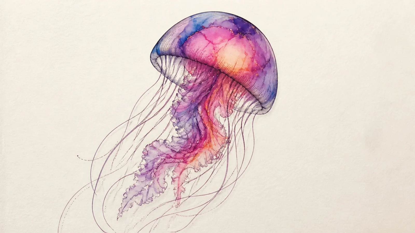 A jellyfish with organic flowing alcohol-ink blooms