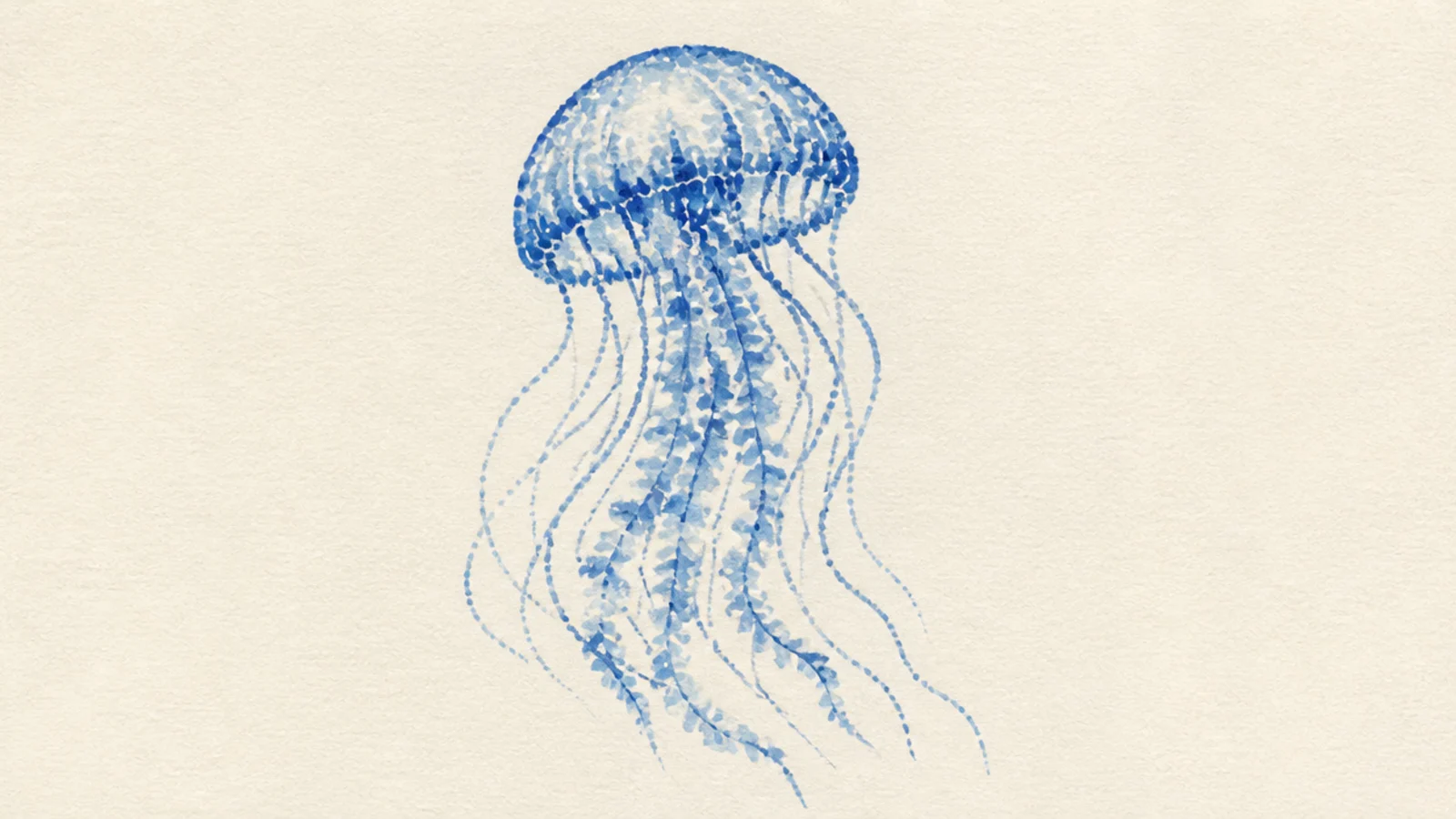 A jellyfish built from small impressionist color dabs