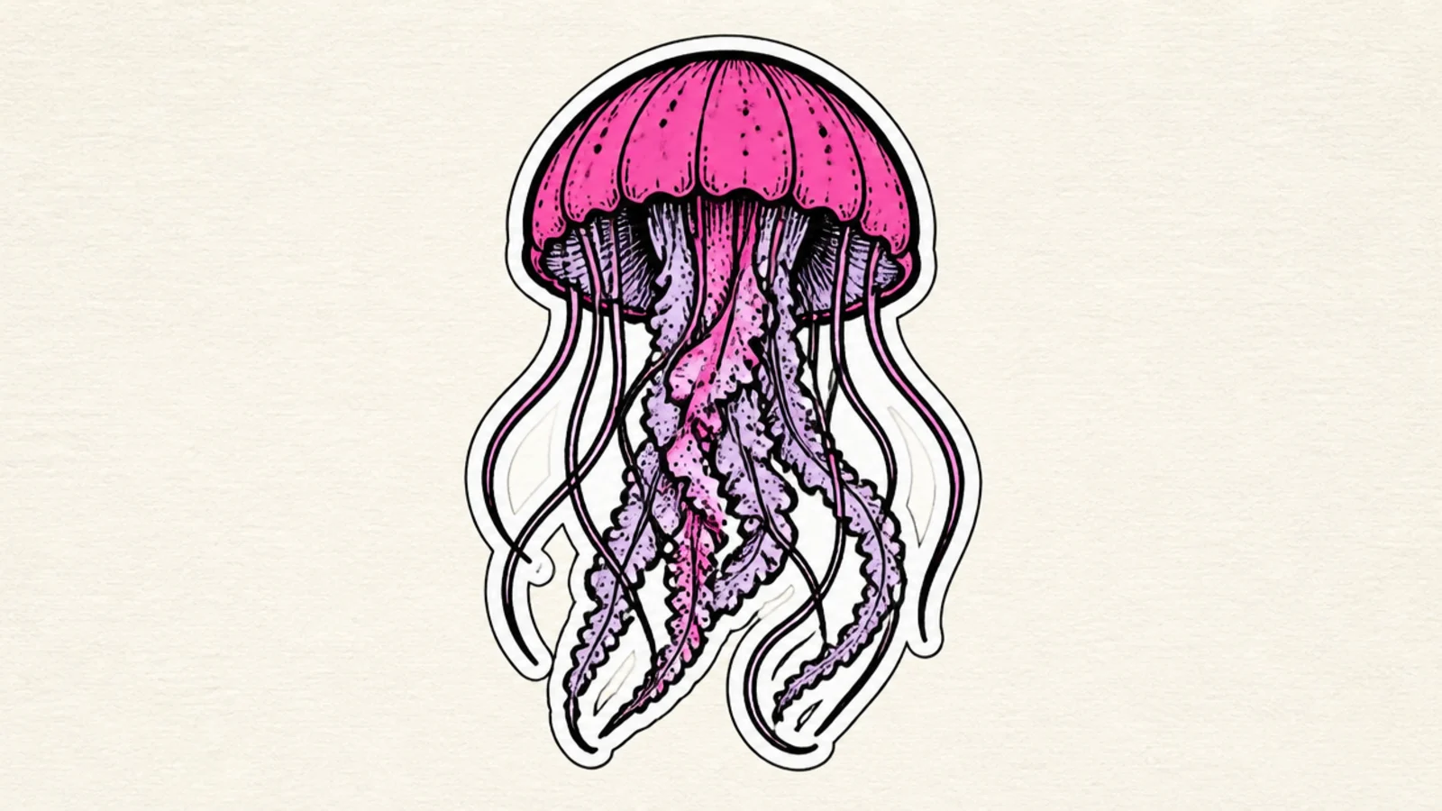 A bold jellyfish with a thick pen outline like a sticker