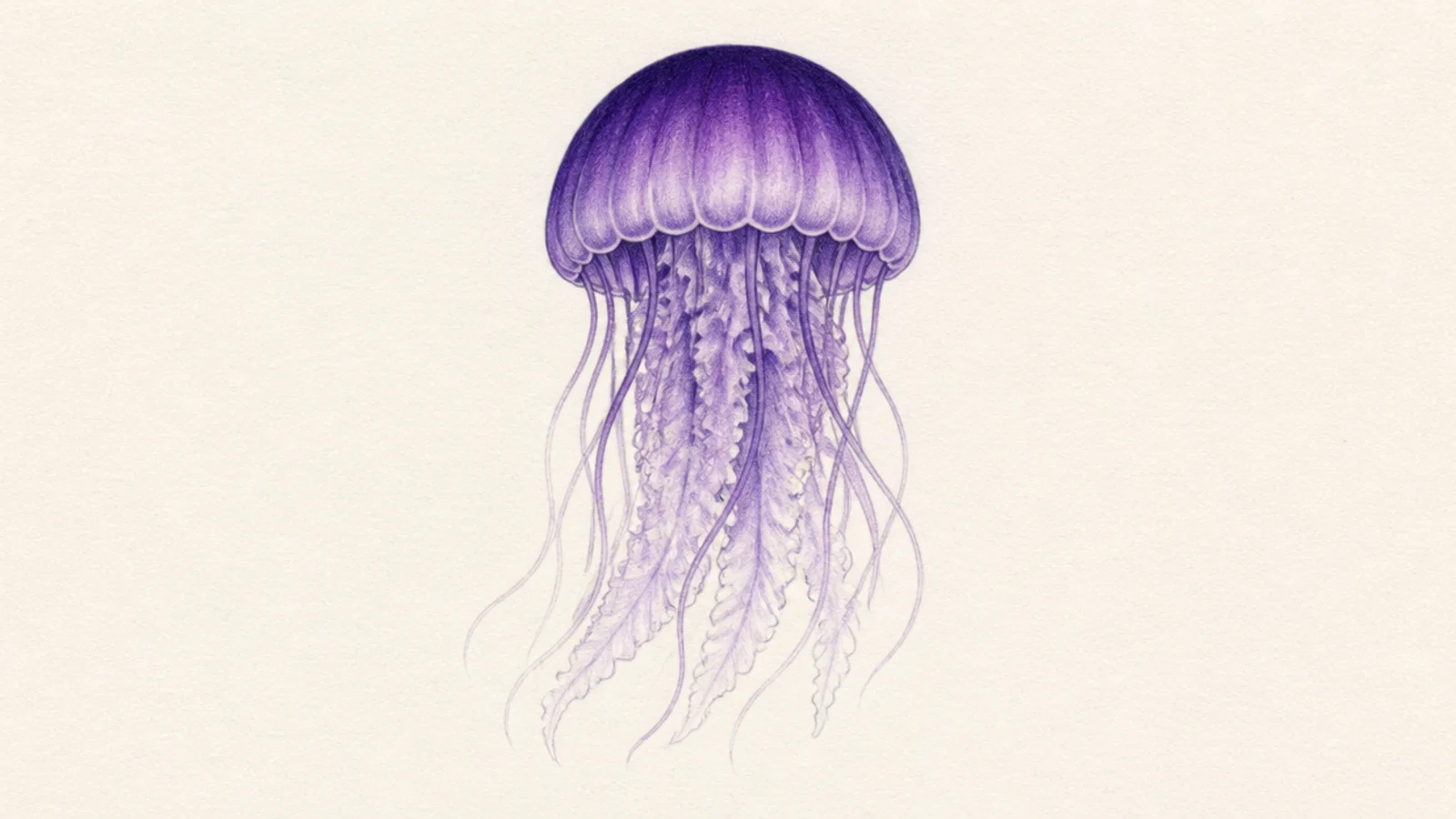 A jellyfish in a smooth purple ombre gradient in colored pencil