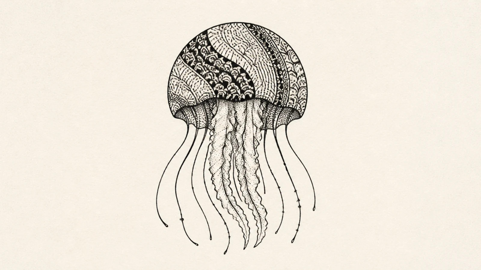 A jellyfish bell filled with intricate pen zentangle patterns
