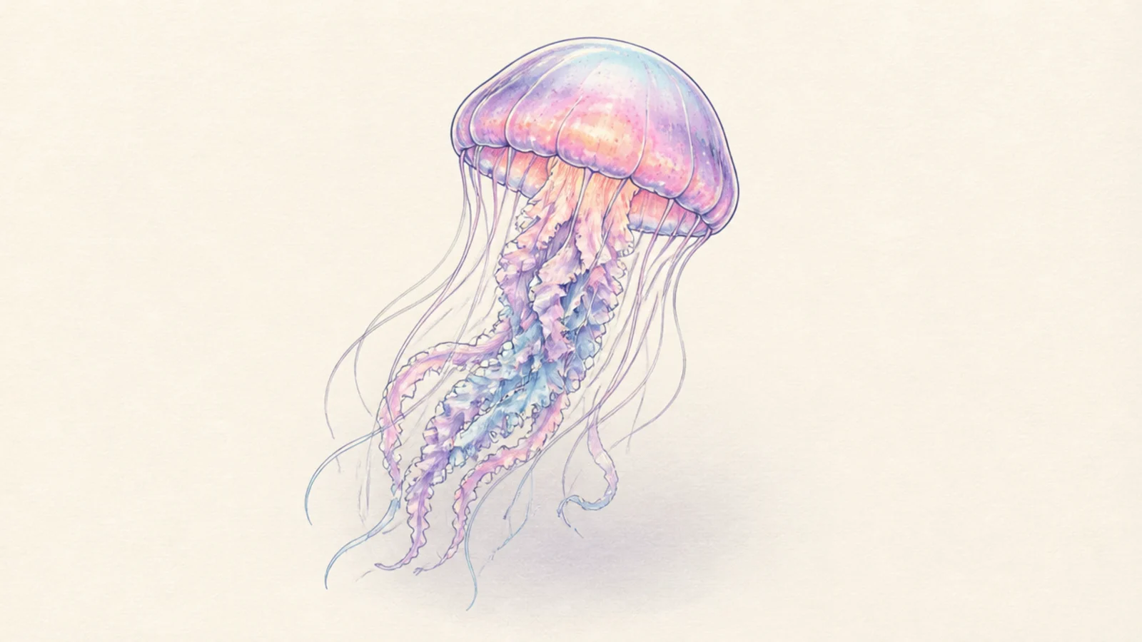 A soft pastel digital jellyfish on a light background