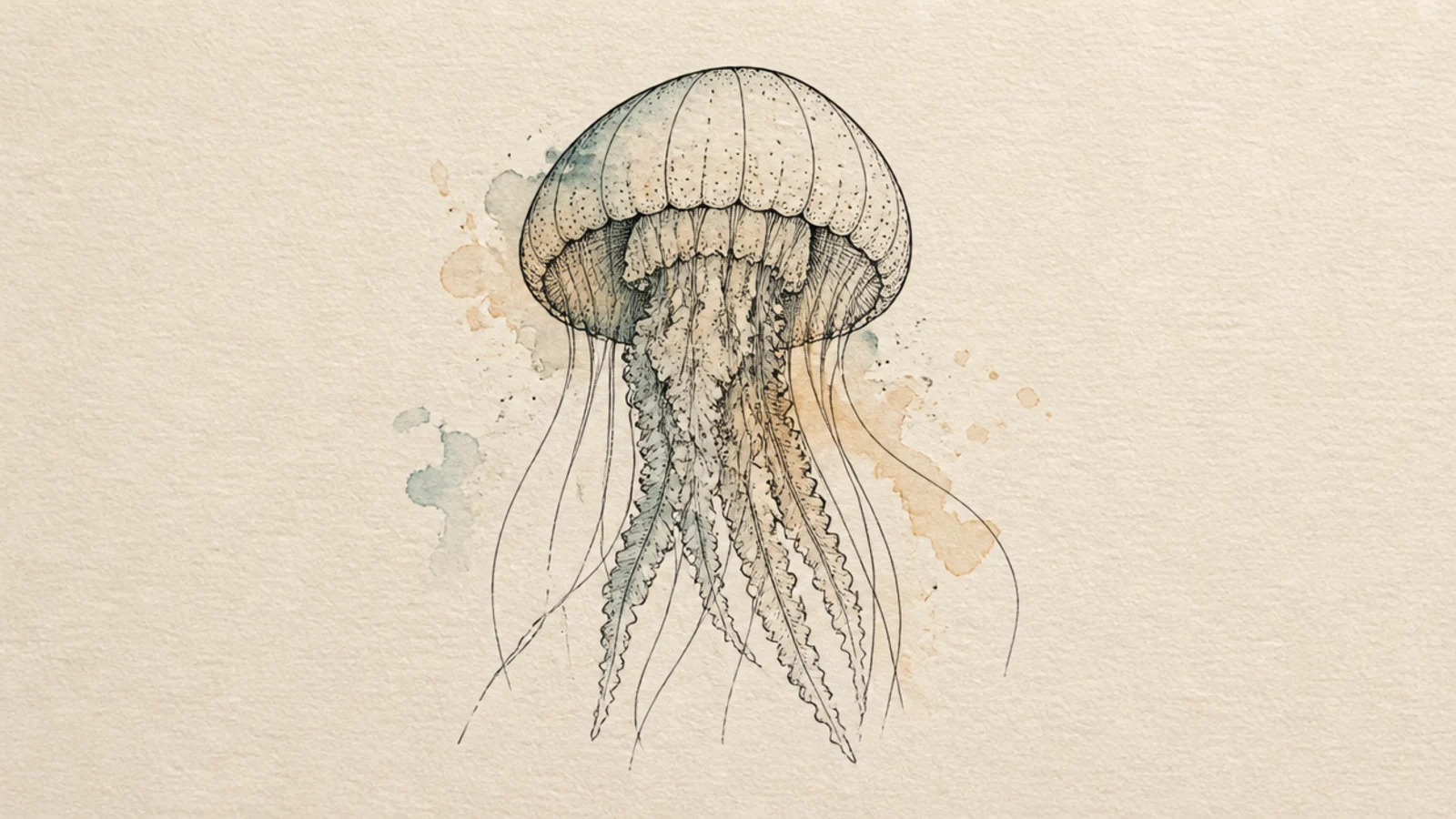 A jellyfish drawn with fine ink lines and a loose soft wash