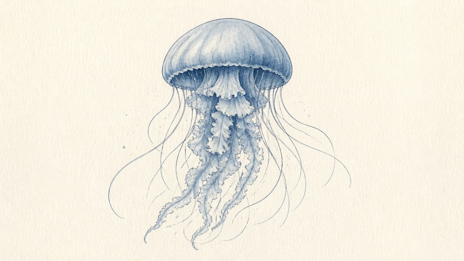 A jellyfish drawn in soft shades of a single muted blue