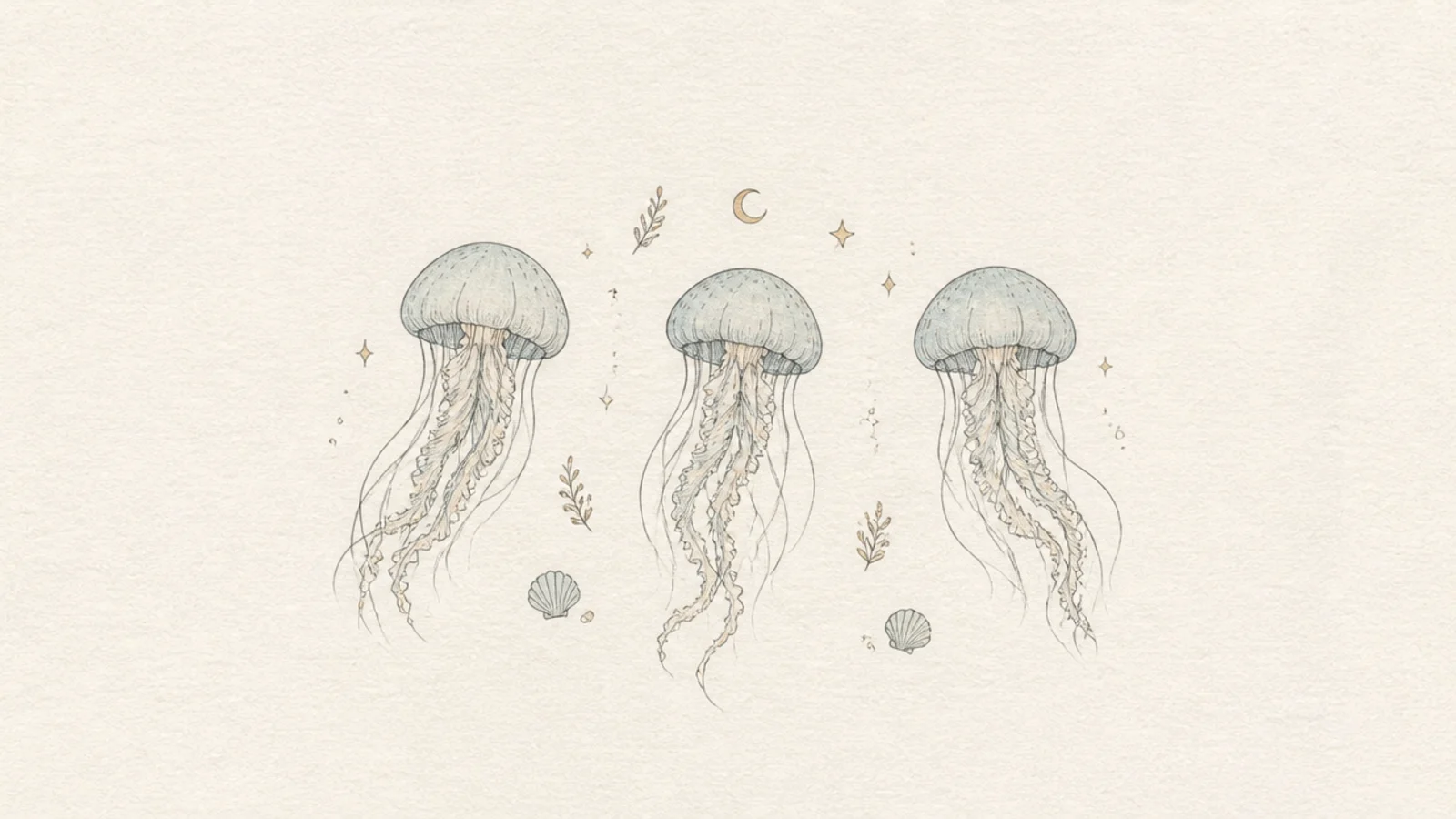 Three small matching jellyfish arranged as a tidy journal spread