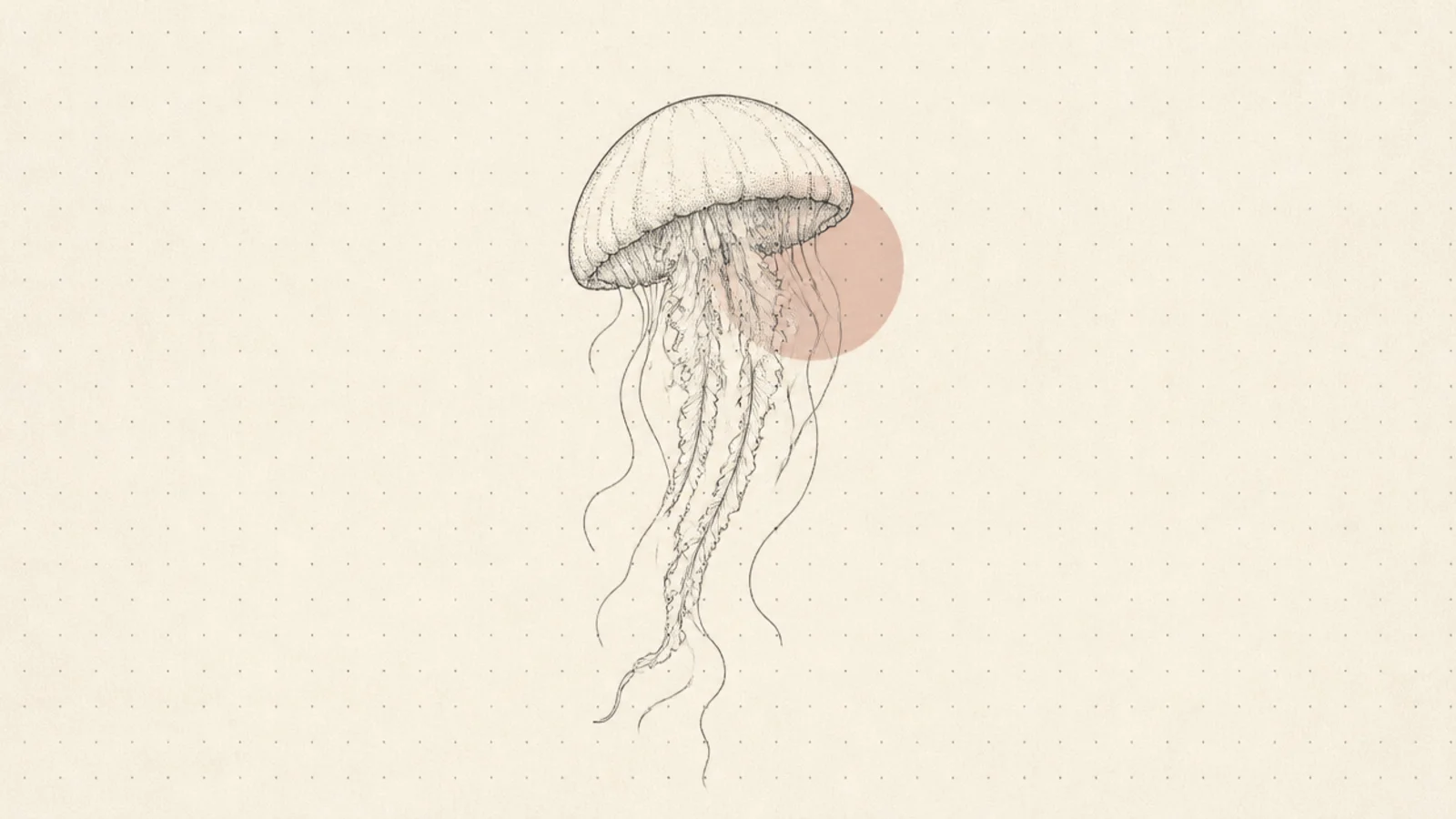 A minimal jellyfish drawn over a faint bullet-journal dot grid