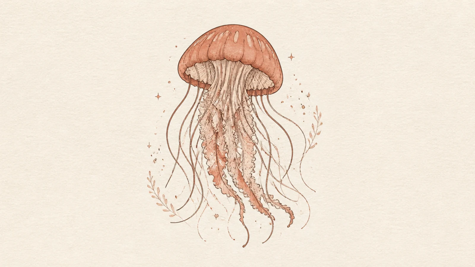 A jellyfish in warm terracotta and cream earth tones