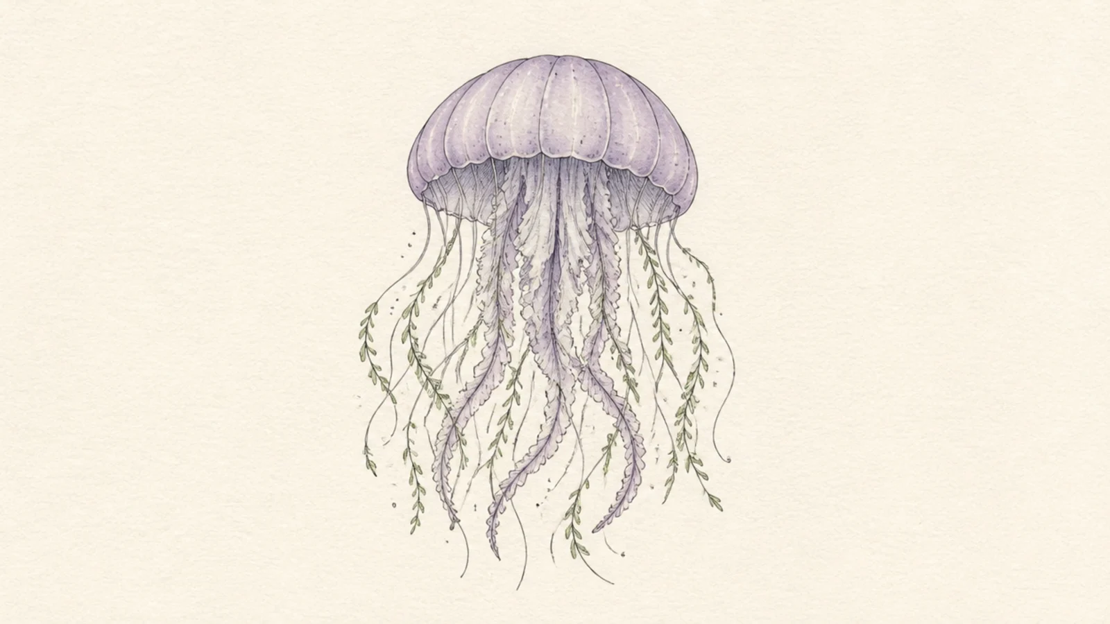 A jellyfish in a soft lavender and sage palette