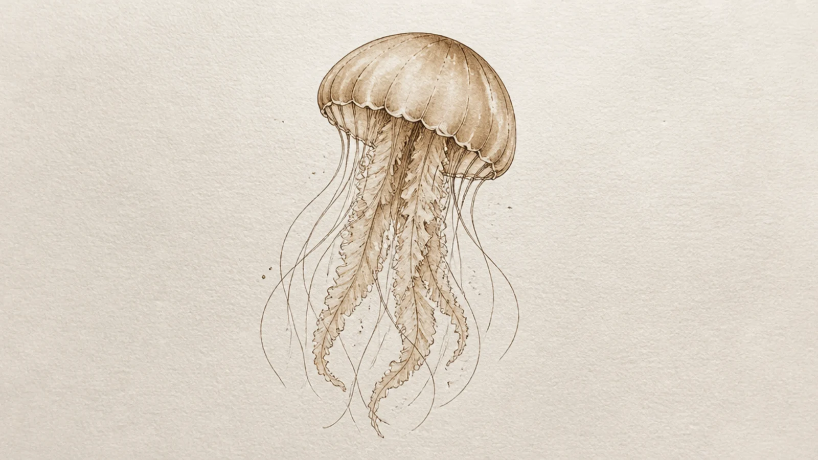 A jellyfish painted with warm coffee-toned washes