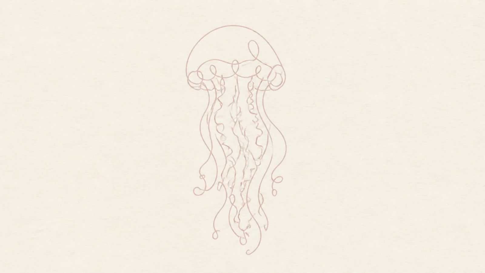 A delicate one-line jellyfish in a muted color on cream paper