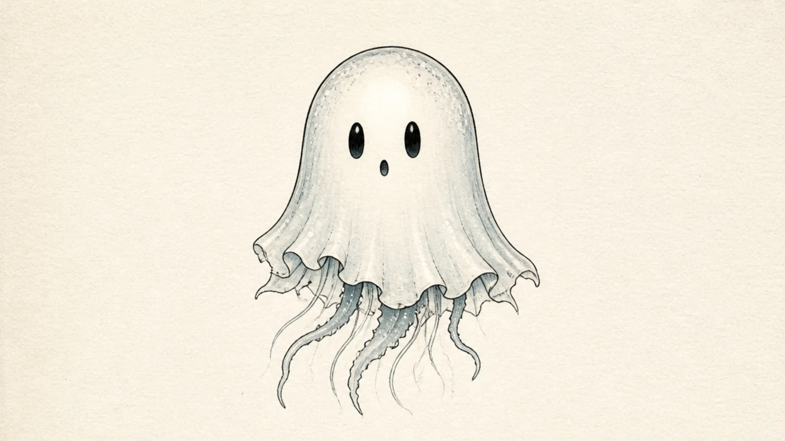 A spooky-cute jellyfish drawn like a little floating ghost