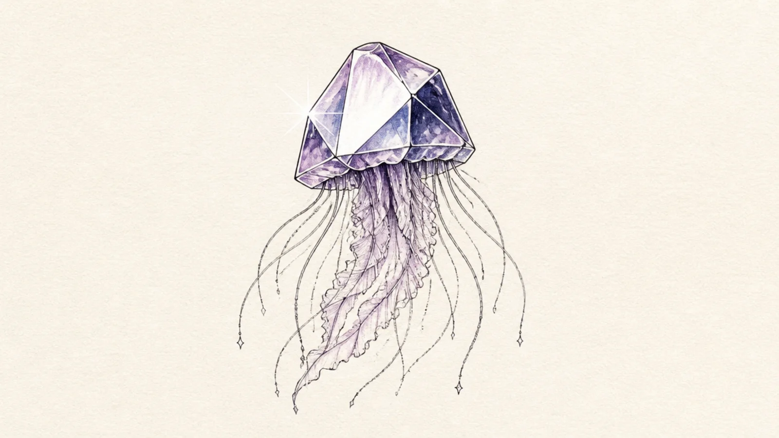 A jellyfish whose bell is a faceted crystal gem with light tentacles