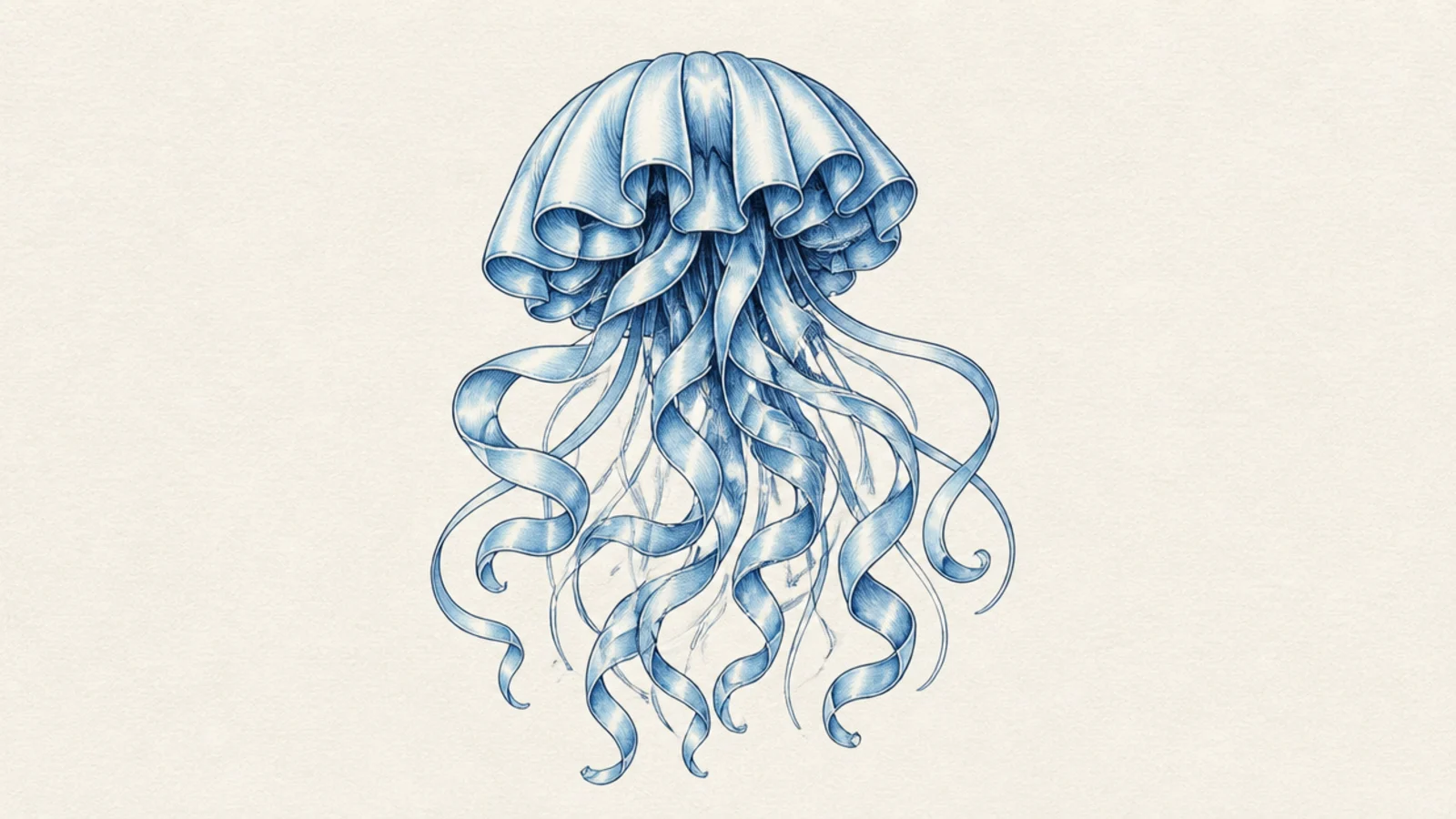 A jellyfish made of flowing satin ribbons for the bell and tentacles