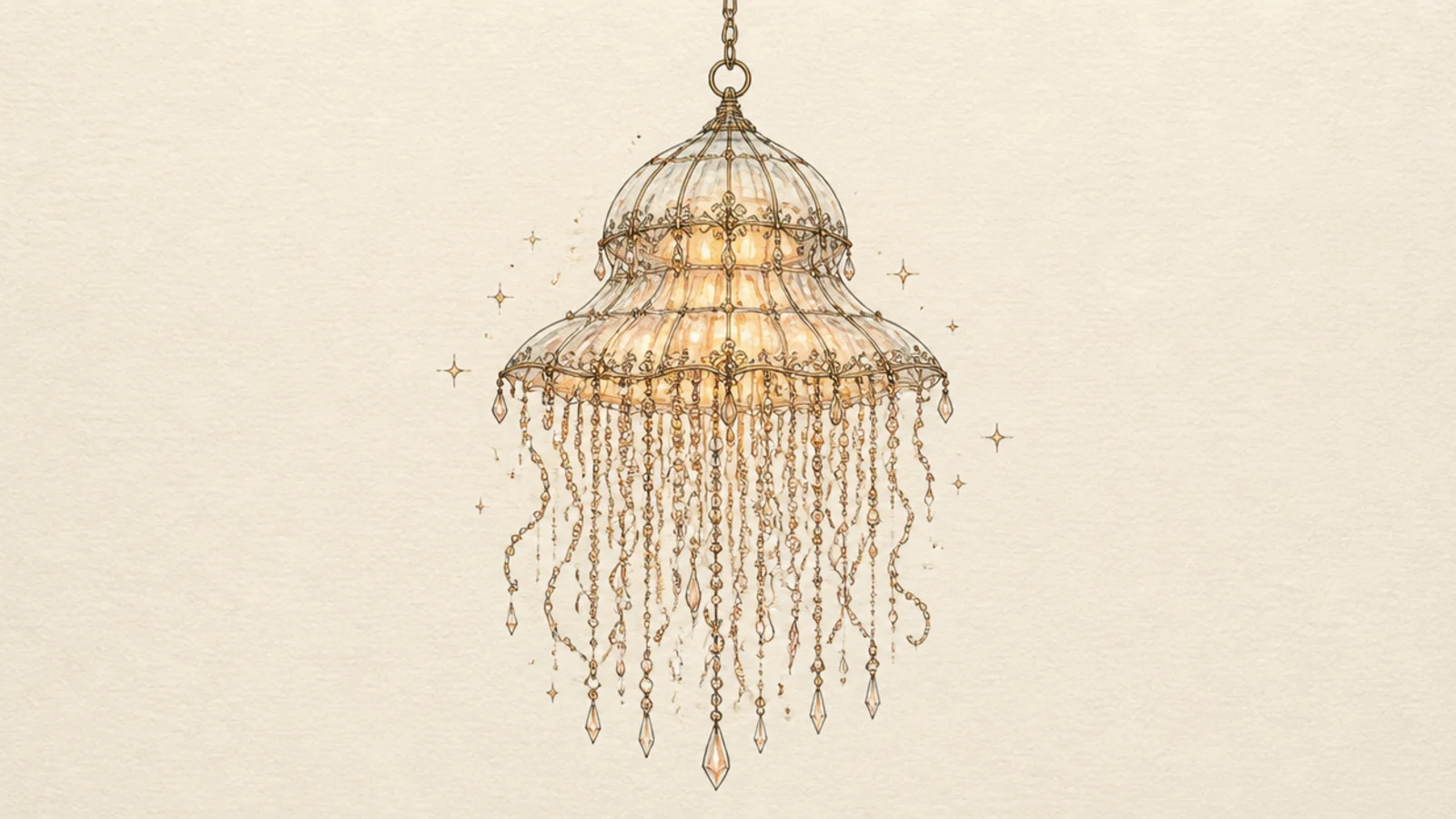 An ornate jellyfish drawn like a hanging crystal chandelier