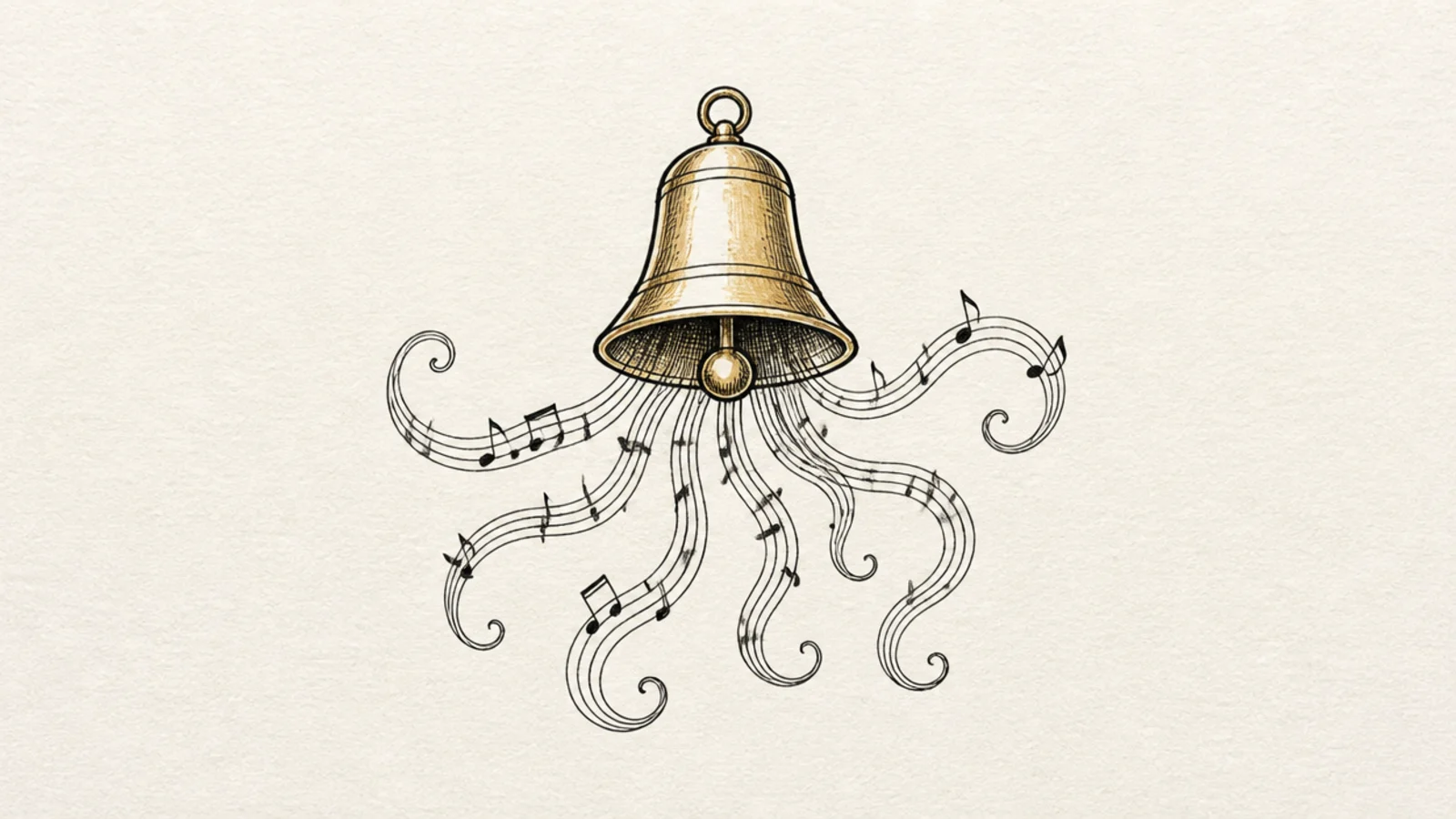 A jellyfish with tentacles made of flowing music notes and staff lines