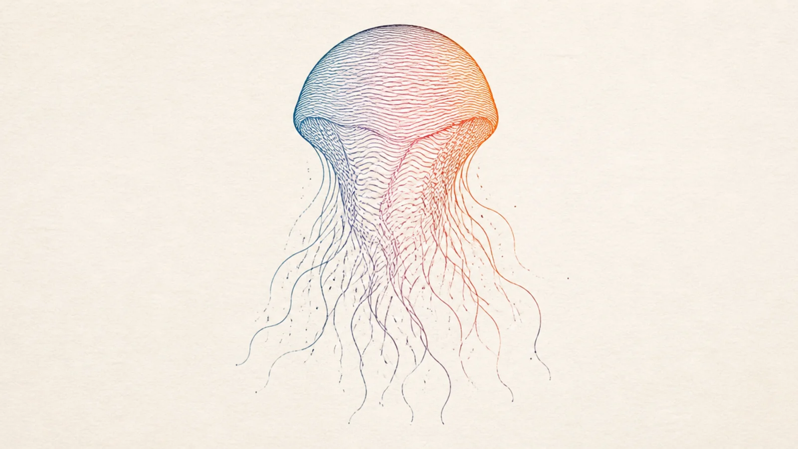 A jellyfish drawn entirely from flowing horizontal wave lines