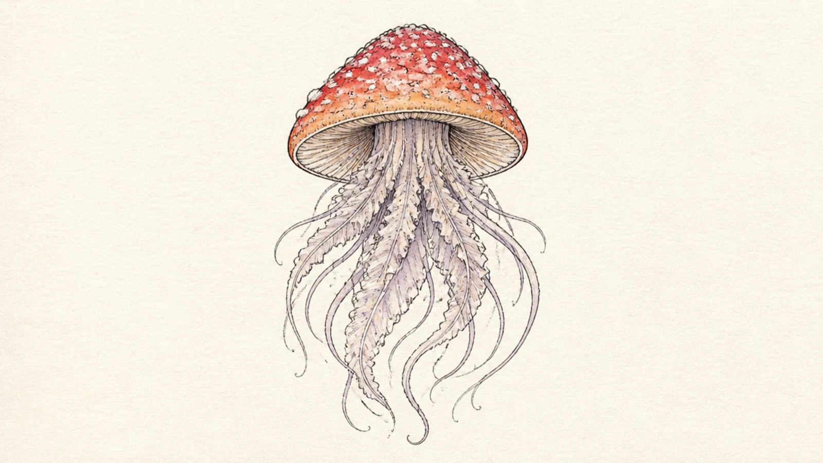 A whimsical creature that is half mushroom cap, half jellyfish