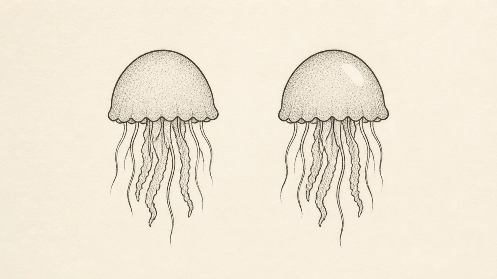 A comparison of a jellyfish with no highlight and one with a bright highlight