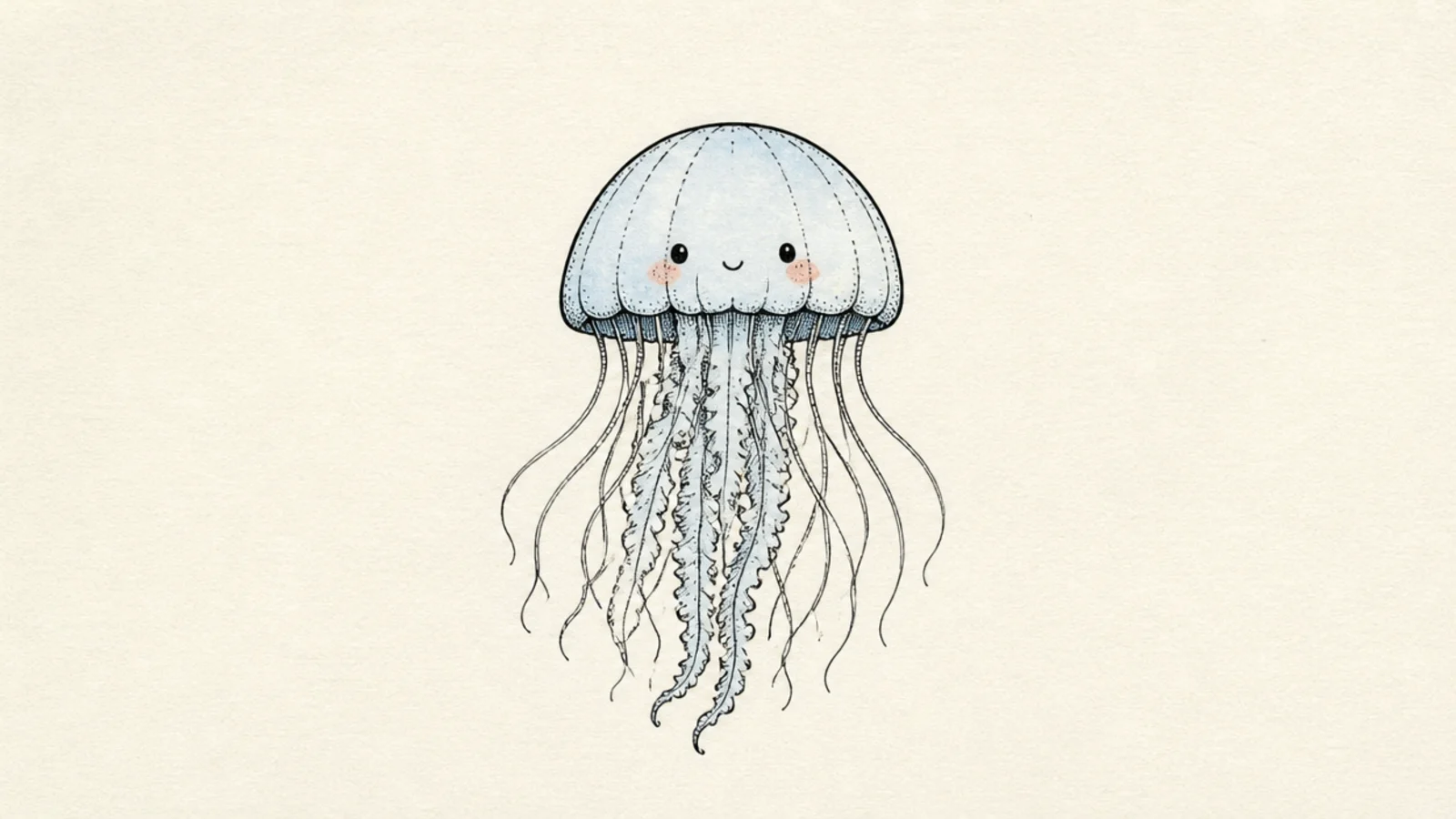 The step-by-step jellyfish with two dot eyes and blush added