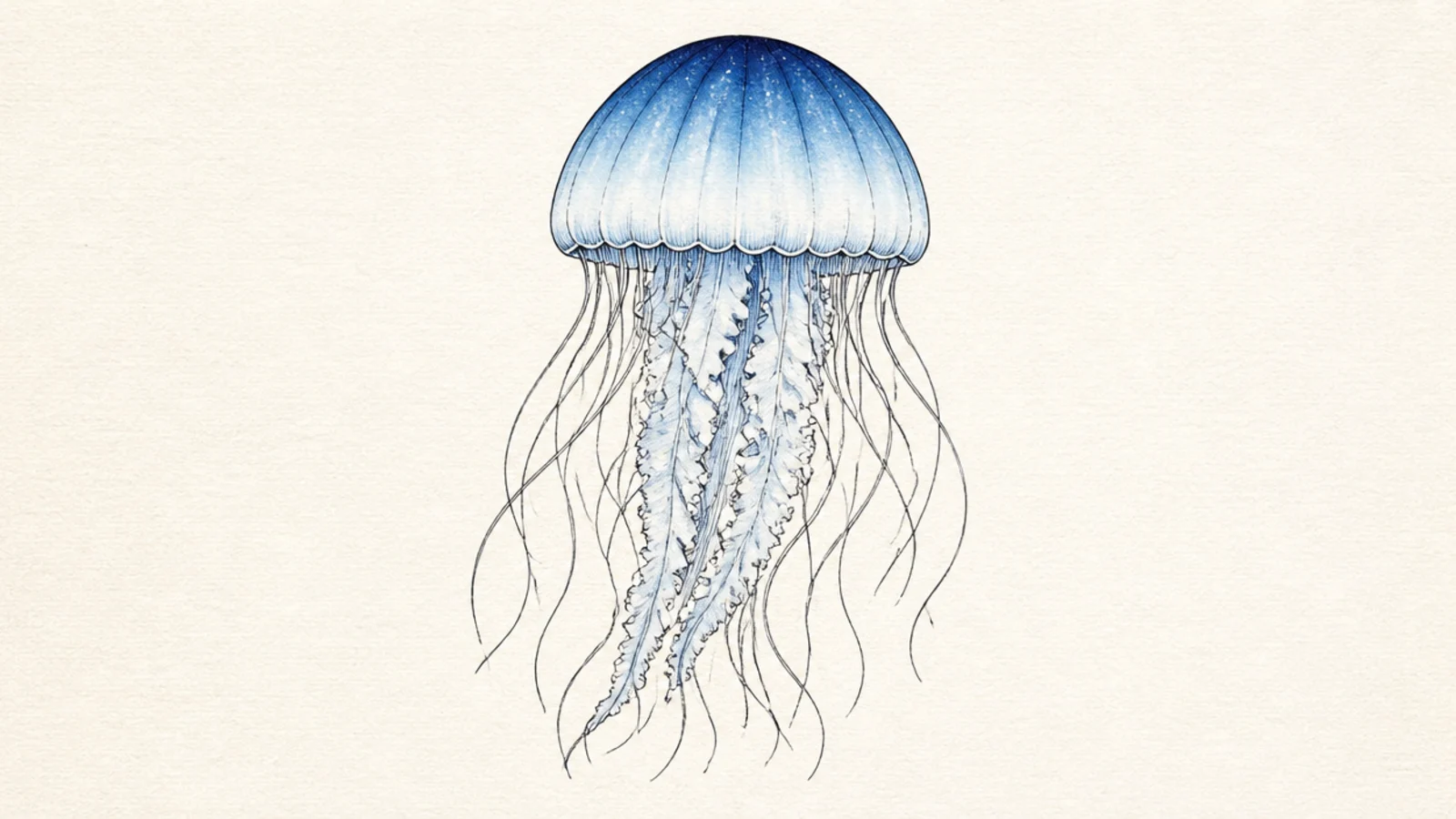 The jellyfish shaded with a glowing blue-to-white gradient