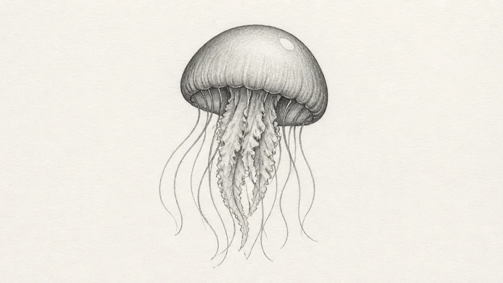 A simple jellyfish softly shaded in graphite pencil