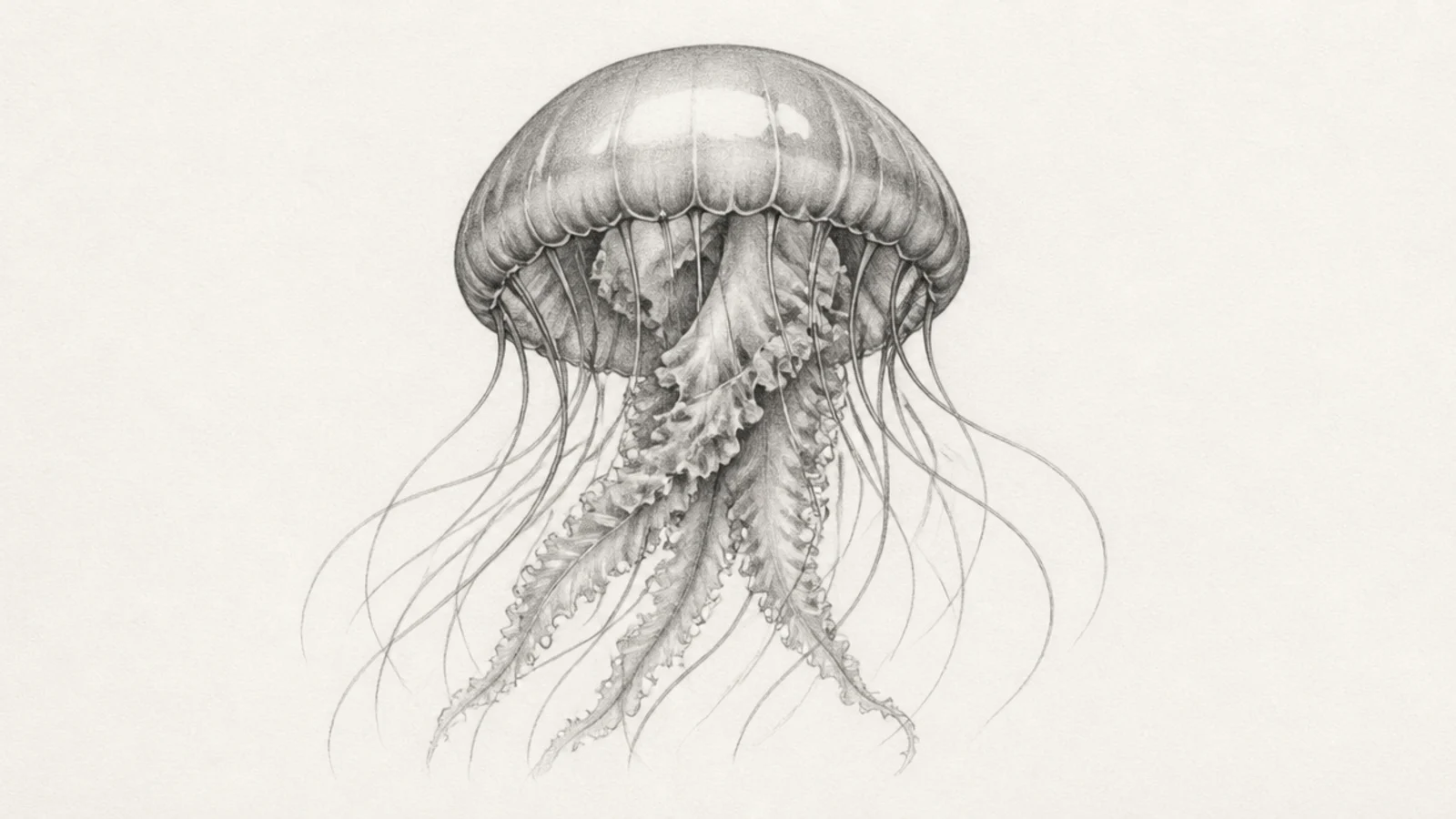 A jellyfish with soft smudge-blended graphite shading