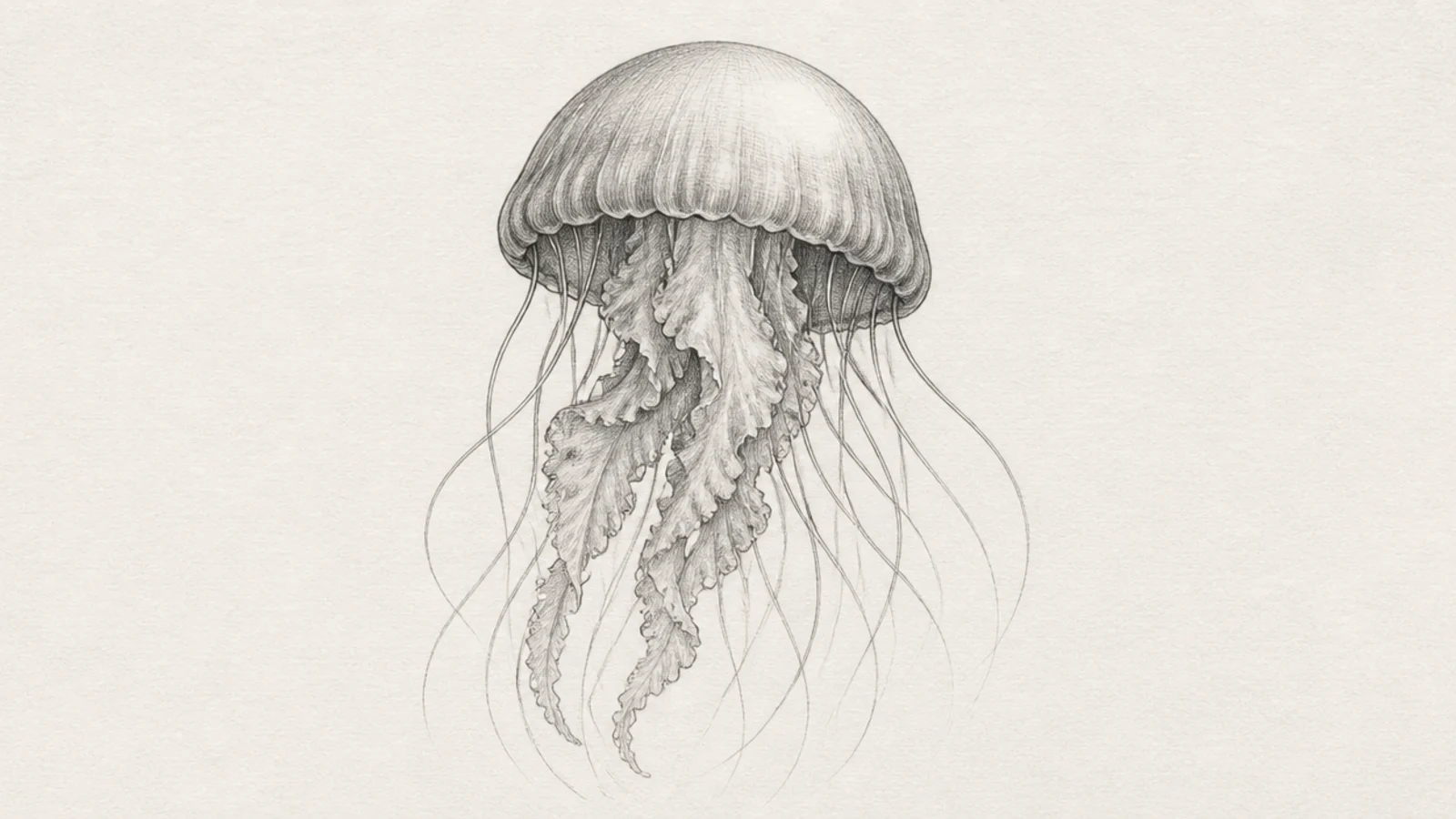 A jellyfish shaded with parallel pencil hatching lines