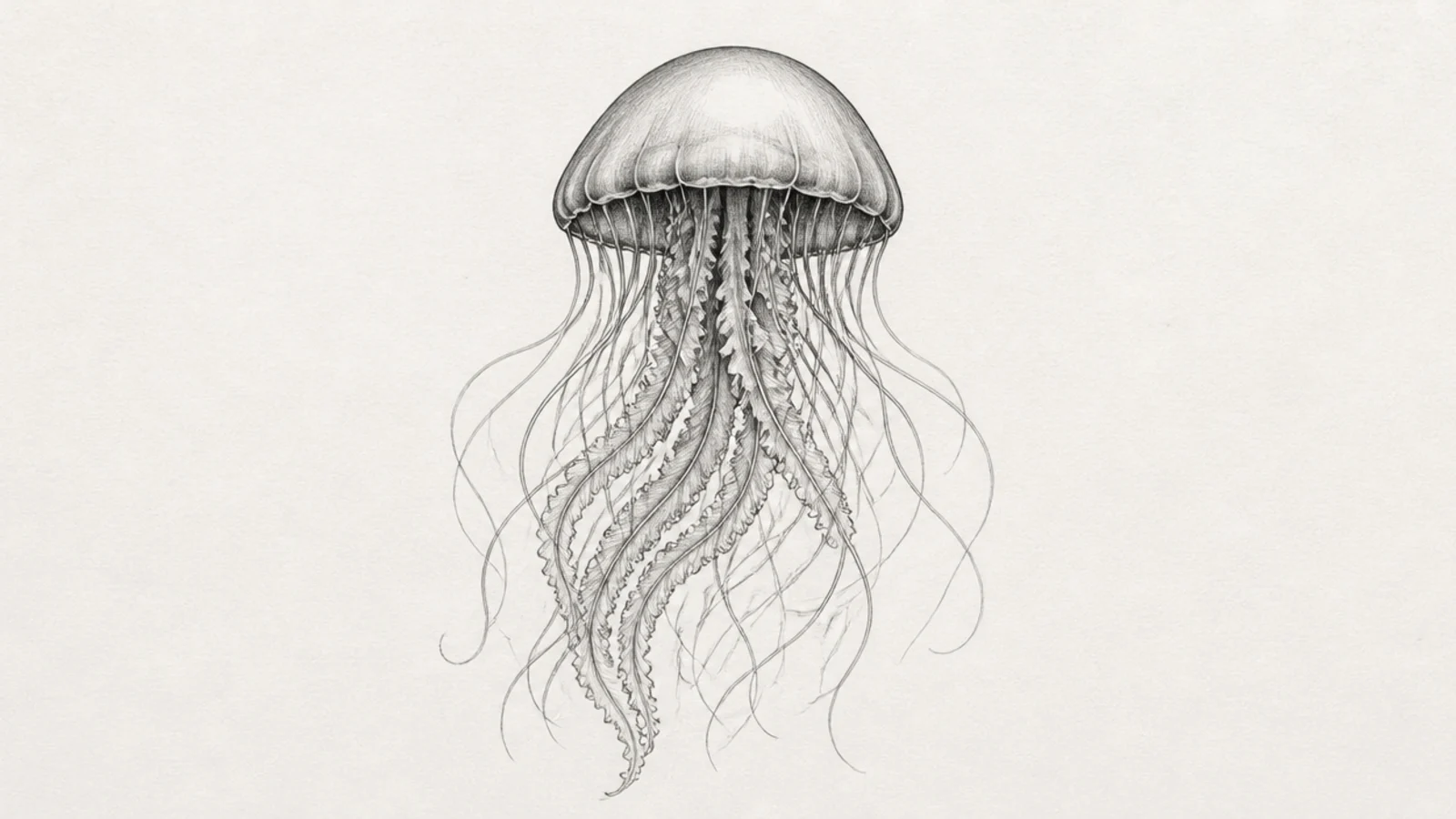A close pencil study focusing on flowing detailed tentacles