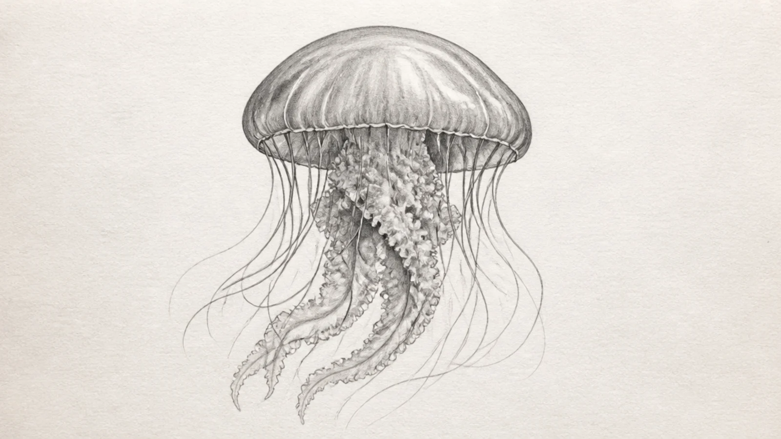A jellyfish showing crisp hard-pencil lines and soft dark shading