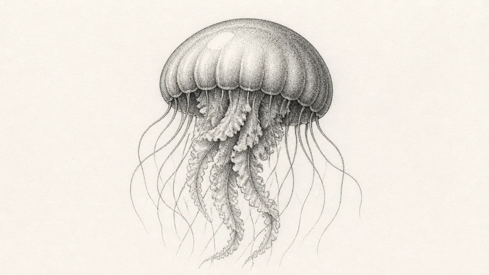 A jellyfish shaded with fine pencil stipple dots