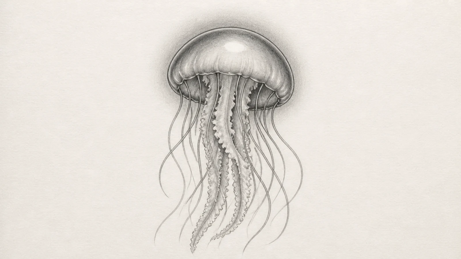 A jellyfish with a smudged soft graphite halo suggesting glow