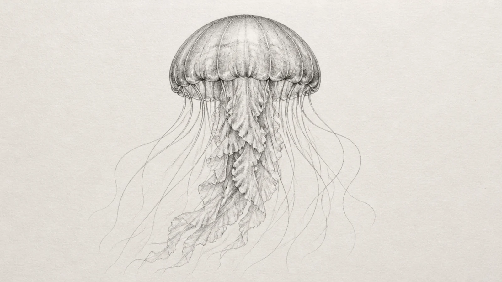 A finely detailed jellyfish drawn with a sharp mechanical pencil