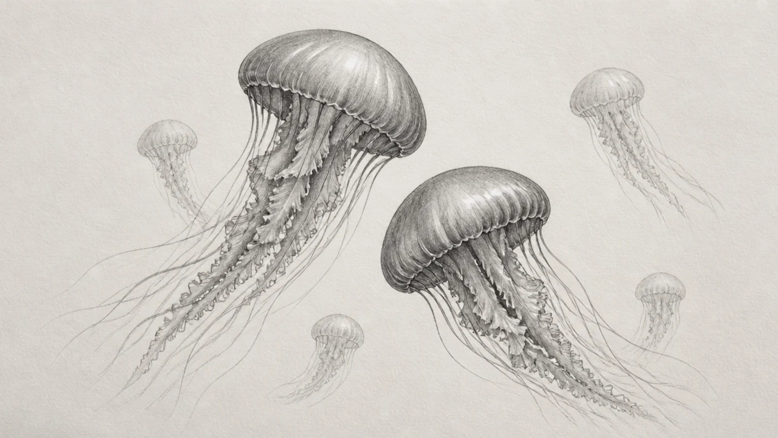 A study of several jellyfish drifting together in graphite