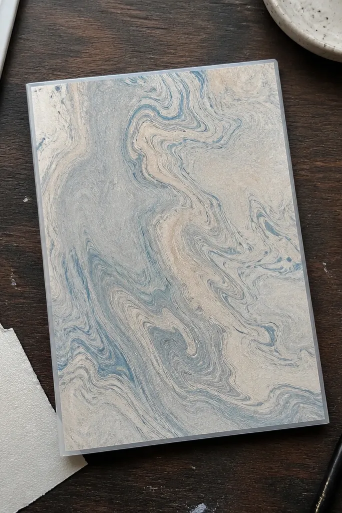 Marbled watercolor paper journal cover with a matte clear finish