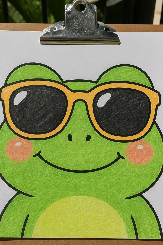 Cute frog with oversized sunglasses and a wide happy smile