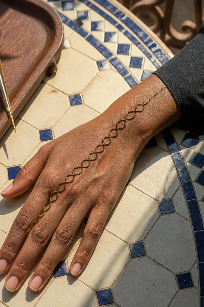 Two stacked loop lines forming a ladder across the back hand center