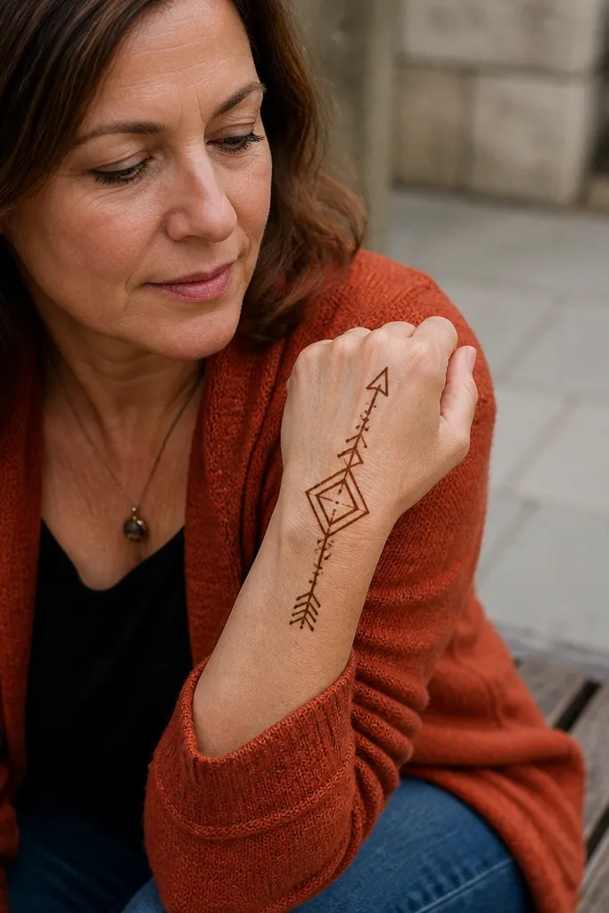 Simple geometric arrow pattern pointing toward the wrist
