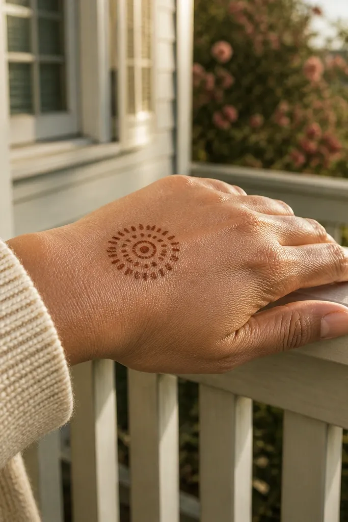 Row of dots forming a small mandala circle on back hand