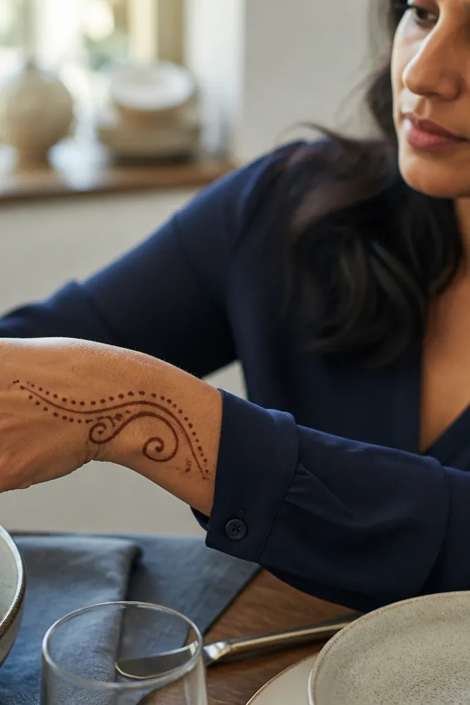 Single side swirl on back hand with a dotted trail